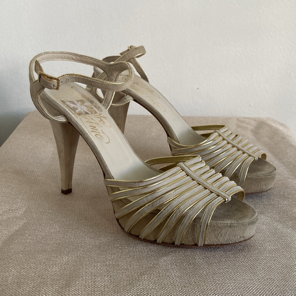 Alejandro Ingelmo Strappy Stiletto Heels Suede Cream Gold 39